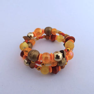 Orange, Bronze, Gold & Yellow Small Handmade Memory wire Bead Bracelet