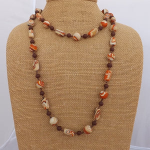 Orange, Cream & Brown Vintage Handmade Polymer Clay Bead Necklace