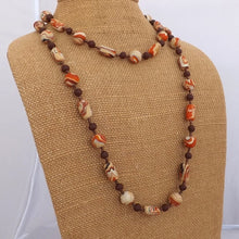 Load image into Gallery viewer, Orange, Cream &amp; Brown Vintage Handmade Polymer Clay Bead Necklace
