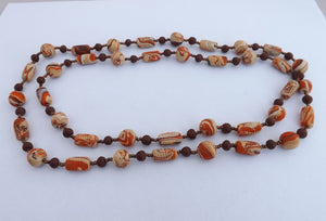 Orange, Cream & Brown Vintage Handmade Polymer Clay Bead Necklace