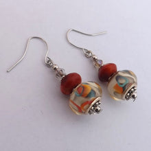 Load image into Gallery viewer, Orange, Cream &amp; Grey Handmade Acrylic Bead Earrings
