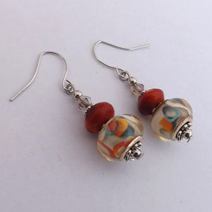 Orange, Cream & Grey Handmade Acrylic Bead Earrings