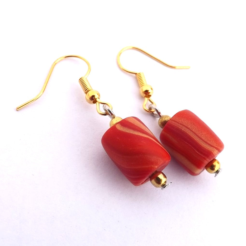 Orange & Gold Handmade Kathryn Design Bead Drop Earrings