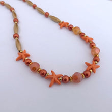 Load image into Gallery viewer, Orange &amp; Gold Handmade Starfish Bead Necklace
