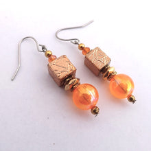 Load image into Gallery viewer, Orange &amp; Gold Handmade Bead Earrings
