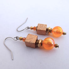 Load image into Gallery viewer, Orange &amp; Gold Handmade Bead Earrings
