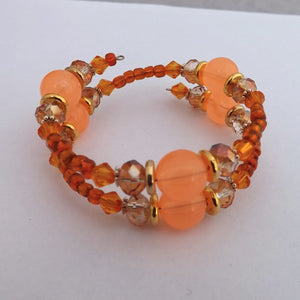 Orange & Gold Handmade Memory Wire Bead Bracelet