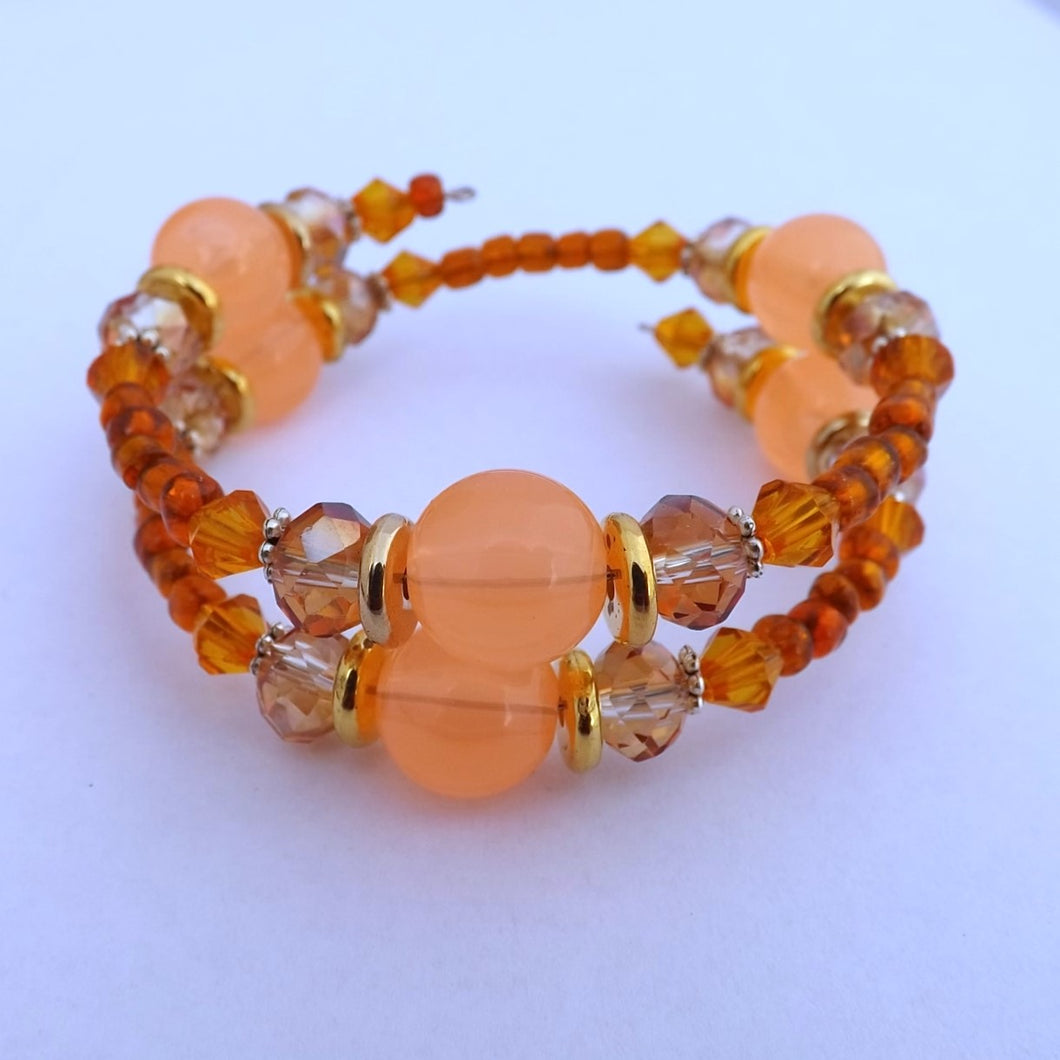 Orange & Gold Handmade Memory Wire Bead Bracelet