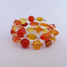 Load image into Gallery viewer, Orange, Gold &amp; Yellow Small Memory Wire Handmade Bead Bracelet
