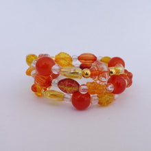 Load image into Gallery viewer, Orange, Gold &amp; Yellow Small Memory Wire Handmade Bead Bracelet
