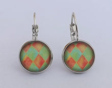 Load image into Gallery viewer, Orange &amp; Green Checkered Dome Earrings on Lever Back Hooks
