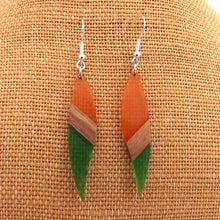 Load image into Gallery viewer, Orange &amp; Green Resin &amp; Wood Drop Earrings
