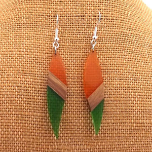 Orange & Green Resin & Wood Drop Earrings