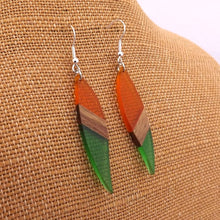 Load image into Gallery viewer, Orange &amp; Green Resin &amp; Wood Drop Earrings
