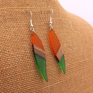 Orange & Green Resin & Wood Drop Earrings