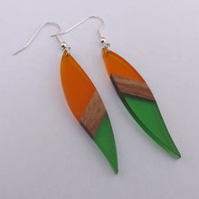 Load image into Gallery viewer, Orange &amp; Green Resin &amp; Wood Drop Earrings
