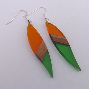 Orange & Green Resin & Wood Drop Earrings