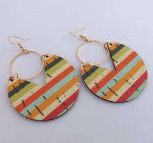 Load image into Gallery viewer, Orange, Green, Blue &amp; Cream Wood &amp; Gold Tone Earrings
