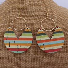 Load image into Gallery viewer, Orange, Green, Blue &amp; Cream Wood &amp; Gold Tone Earrings
