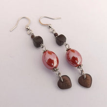 Load image into Gallery viewer, Orange, Green &amp; Grey Handmade Bead Drop Earrings
