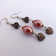 Load image into Gallery viewer, Orange, Green &amp; Grey Handmade Bead Drop Earrings
