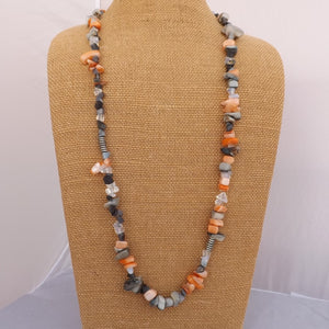 Orange & Grey Gemstone Bead Necklace