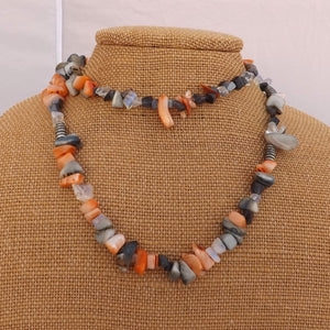 Orange & Grey Gemstone Bead Necklace