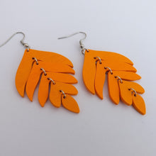 Load image into Gallery viewer, Orange Leaf Light Wooden Drop Earrings
