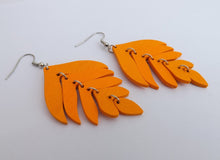 Load image into Gallery viewer, Orange Leaf Light Wooden Drop Earrings
