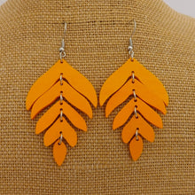 Load image into Gallery viewer, Orange Leaf Light Wooden Drop Earrings
