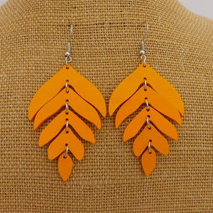 Orange Leaf Light Wooden Drop Earrings