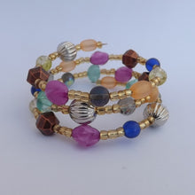 Load image into Gallery viewer, Orange, Pink, Teal &amp; Bronze Handmade Memory Wire Bead Bracelet
