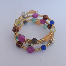 Load image into Gallery viewer, Orange, Pink, Teal &amp; Bronze Handmade Memory Wire Bead Bracelet

