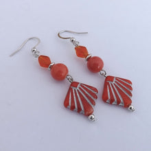 Load image into Gallery viewer, Orange &amp; Silver Handmade Bead Drop Earrings
