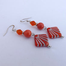 Load image into Gallery viewer, Orange &amp; Silver Handmade Bead Drop Earrings
