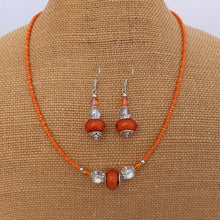 Load image into Gallery viewer, Orange Sparkly Bead Necklace &amp; Earrings Set
