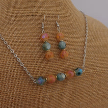 Load image into Gallery viewer, Orange &amp; Teal Frosted Handmade Bead Bar Necklace with Matching Earrings
