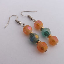 Load image into Gallery viewer, Orange &amp; Teal Frosted Handmade Bead Bar Necklace with Matching Earrings
