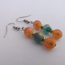Load image into Gallery viewer, Orange &amp; Teal Frosted Handmade Bead Bar Necklace with Matching Earrings
