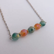 Load image into Gallery viewer, Orange &amp; Teal Frosted Handmade Bead Bar Necklace with Matching Earrings
