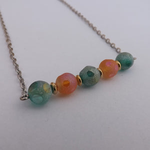 Orange & Teal Frosted Handmade Bead Bar Necklace with Matching Earrings