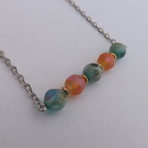 Orange & Teal Frosted Handmade Bead Bar Necklace with Matching Earrings
