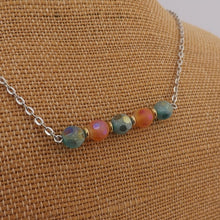 Load image into Gallery viewer, Orange &amp; Teal Frosted Handmade Bead Bar Necklace with Matching Earrings
