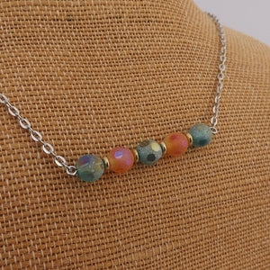 Orange & Teal Frosted Handmade Bead Bar Necklace with Matching Earrings
