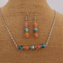 Load image into Gallery viewer, Orange &amp; Teal Frosted Handmade Bead Bar Necklace with Matching Earrings
