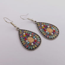 Load image into Gallery viewer, Orange, Warm Multi Coloured &amp; Silver Tone Dotted Tear Drop Earrings
