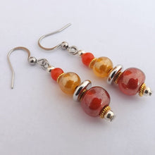 Load image into Gallery viewer, Orange &amp; Yellow Lustre Handmade Glass Bead Earrings
