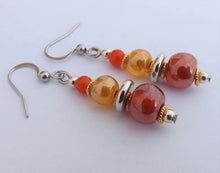 Load image into Gallery viewer, Orange &amp; Yellow Lustre Handmade Glass Bead Earrings
