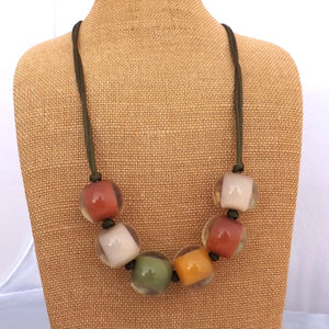 Orange, Yellow, Green & Beige Acrylic Bead Necklace