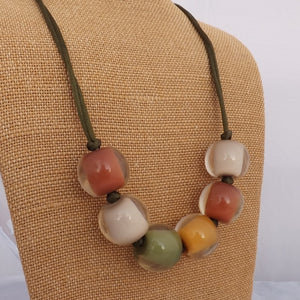 Orange, Yellow, Green & Beige Acrylic Bead Necklace